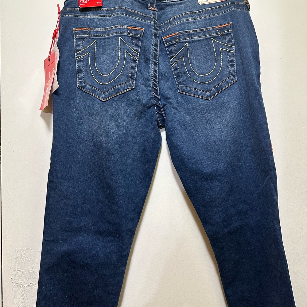 True Religion Women's Dark Blue Stella Skinny Leg Low Rise Jeans